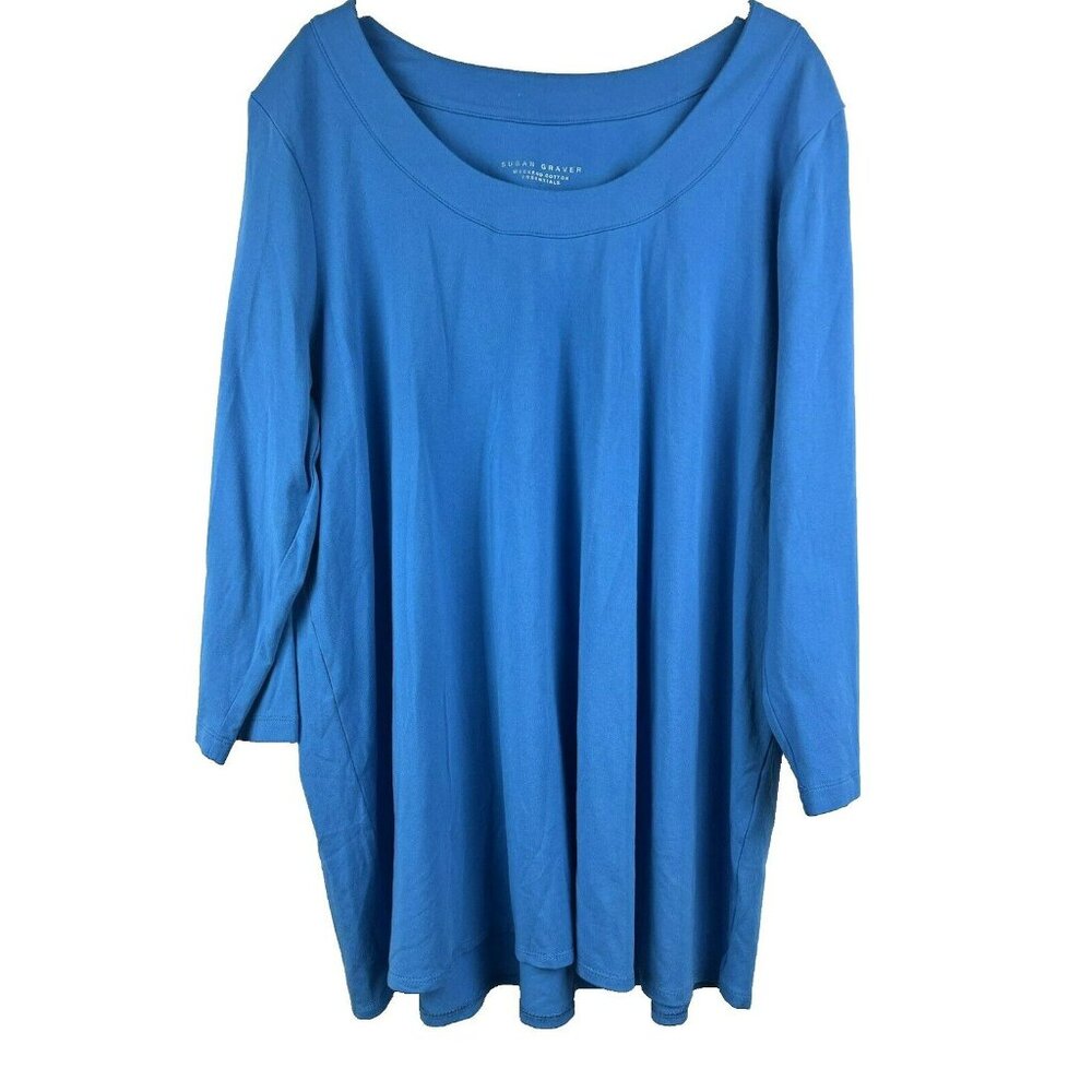 Susan Graver Top Women's 1X Weekend Essentials Blue 3/4 Sleeve‎ Stretch Tunic